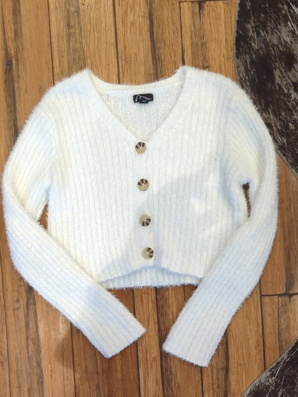 art class Ivory V-Neck Ribbed Button Crop Sweater